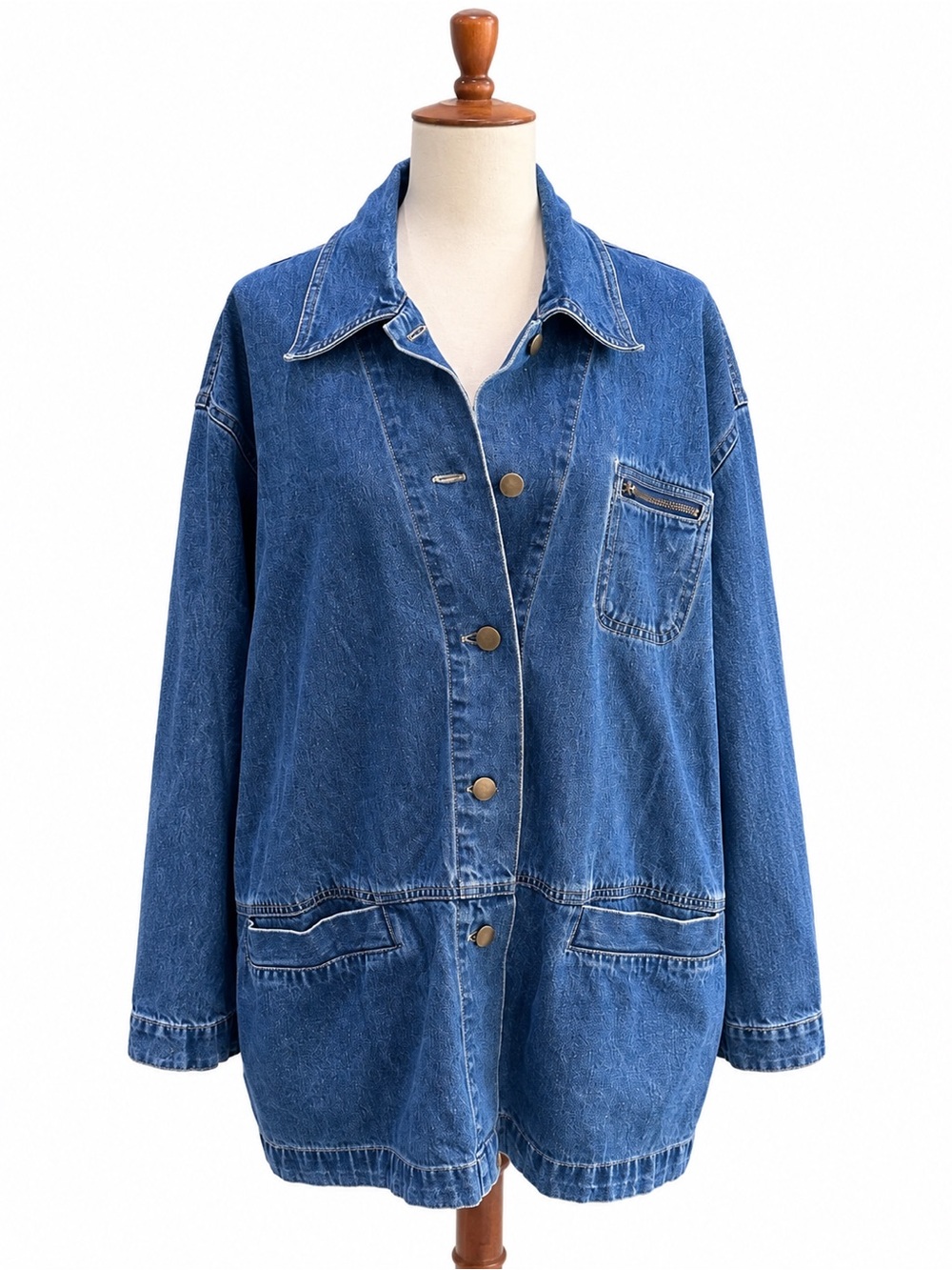 Crossroads Farm Blue Denim Barn Jacket - Classic Oversized Women Jeans Jacket XL